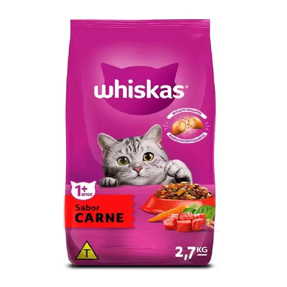 Ração Whiskas Gatos 1+ Sabor Carne 2,7 Kg